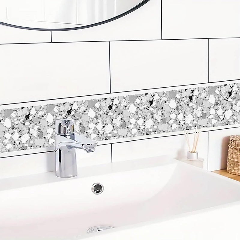 IVN Wallpaper Border Peel and Stick Wall Terrazzo Decorative Wall Trim Self Adhesive Border for Walls Mirror Frame Accent Strip for Bedroom Kitchen LivingRoom Black and White Design 4x196 Inch - Image 5